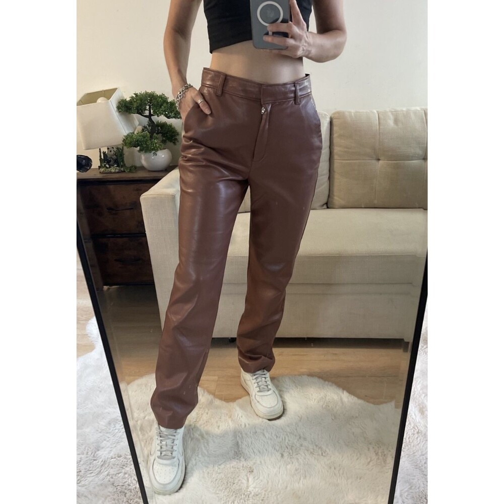 Aritzia Babaton Vegan Leather Pants Cognac Brown 6